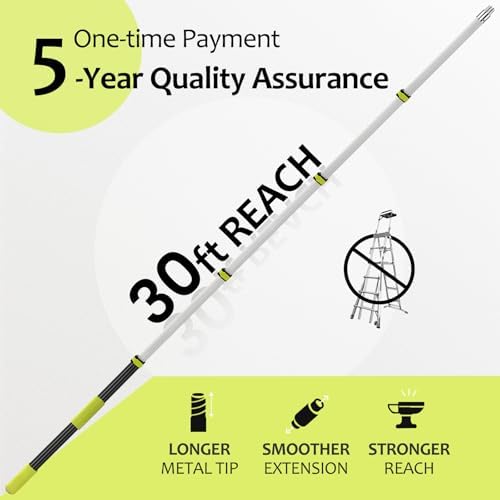【Upgrade Anti Rotation 】 36ft High Reach Duster Kit,5-36ft Lightweight Aluminum Alloy Extension Rod,7-Piece Set,210° Steering Head Clean Various Angle,for Cleaning Ceiling,High Wall - Image 2