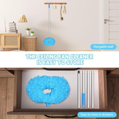 Eunice 2PCS Ceiling Fan Cleaner Duster with Extension Pole, Blue 4.2FT - Image 3