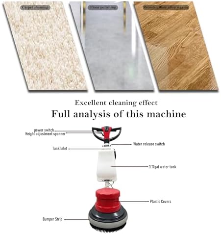 1100W Red Floor Polisher Commercial Floor Cleaner Polishing Machine Carpet Buffer Scrubber with 3gal Water Tank and 17" Base 154Rpm AC110V - Image 6