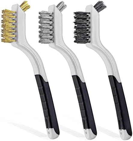 Lavaxon Wire Brush Set 3Pcs - Nylon/Brass/Stainless Steel Bristles with Curved Handle Grip for Rust, Dirt & Paint Scrubbing with Deep Cleaning – 7 Inches (Grey) by Lavaxon-TheCleaningCompanion