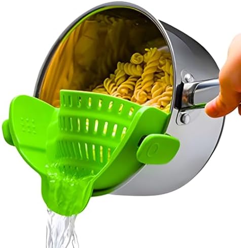 Kitchen Gizmo Snap N' Strain Clip On Strainer for Pots and Pans - Collapsible Silicone Pasta Strainer and Kitchen Gadget for Cooking - Easy to Use, Heat Resistant and Space Saving Colander - Green by KitchenGizmo