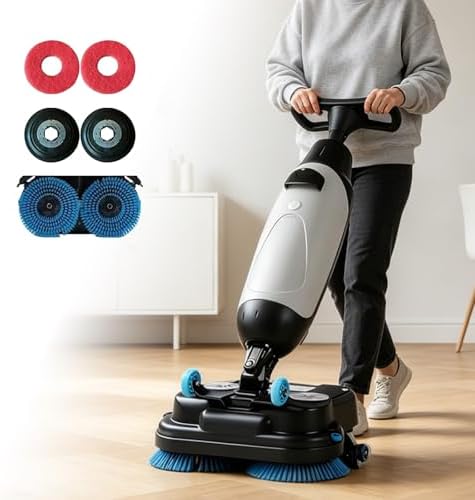Walk Behind Floor Scrubber, Commercial Floor Cleaning Machine with Dual Brushes, 360° Swivel Head, 13000 Sqft/H, 90~120Min Runtime for Workshops, Garages & Large Floor Areas Grey by Unknown