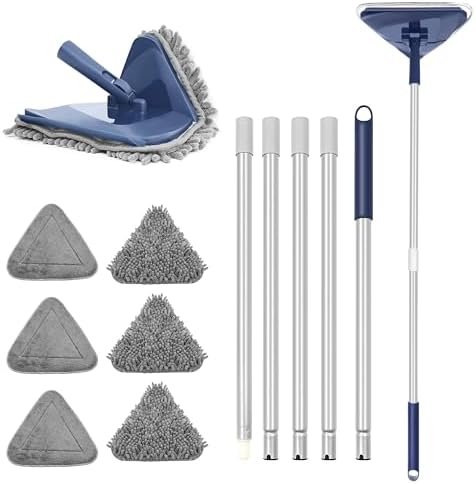 Wall Cleaner Mop with 82" Handle, 360° Rotating Triangle Head and Microfiber Pads, Built-in Squeegee for Ceiling Mop, Baseboard Cleaning and Windows by TRENNCHI