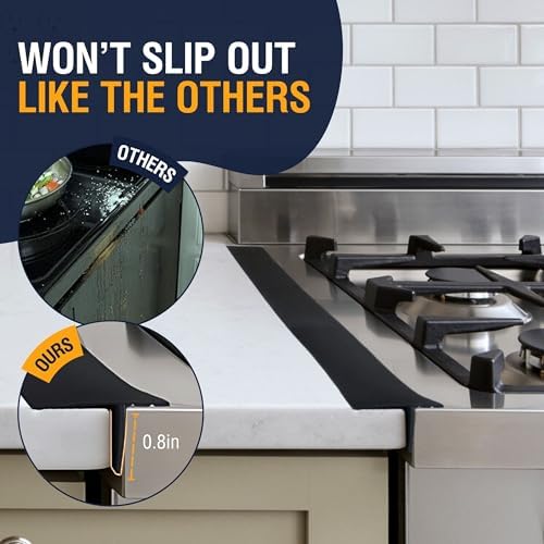 Extra Long Silicone Stove Gap Cover - Heat Resistant and Easy to Clean Stovetop Cooktop Counter Gap Filler Seal Between Stove and Counter, Kitchen Range Oven Top Crumb Catcher (25 Inch, 2 Pack, Black) - Image 2