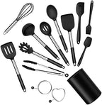E-far Kitchen Utensils Set, 14-Piece Black Silicone Cooking Utensils Set by E-far