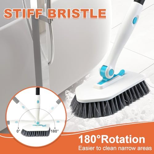 Long Handled Scrub Brush for Shower,3-in-1 Cleaning Brushes with 3 Different Function Cleaning Heads Brush for Shower Cleaning Bathroom Kitchen Walls Tub Tile (White) - Image 2