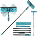 62" Window Squeegee, 2 in 1 Window Cleaning Tool with Telescopic Pole, Rotatable and Bendable Head for High Windows Indoor Outdoor, Includes 2 Blades & 2 Pads (Microfiber+Pads) by AIDELY