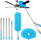Ceiling Fan Cleaner Duster Reusable Microfiber Removable Duster with Extension Pole Adjusts 12 to 71 Inch for Cleaning Walls Bookshelves Furniture Door Window Top (Blue) by iHUFeather