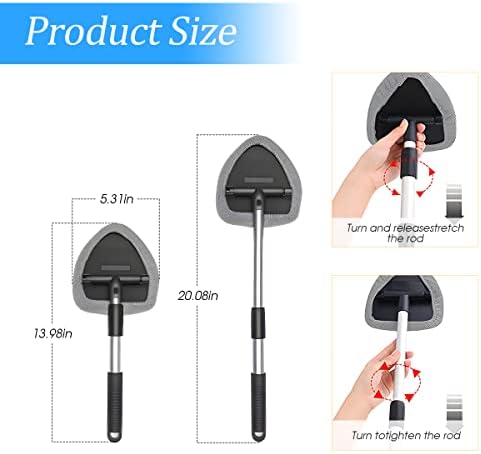 Extendable Car Windshield Cleaning Tool with Microfiber Pads, Gray - Image 2