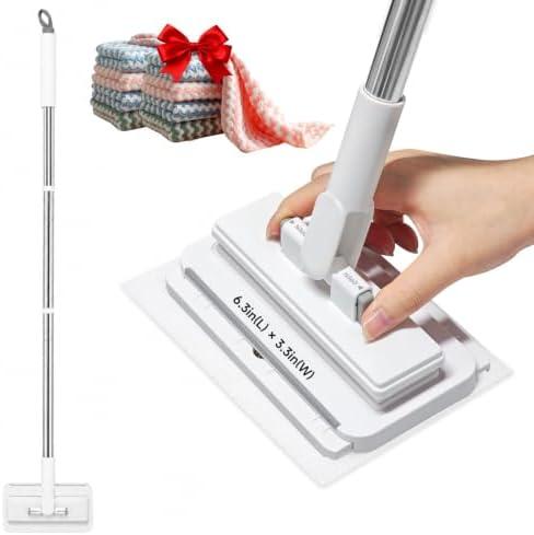 Push Clamp Mini Mop with 39in Short Handle &10 Cloths by INWEJIA