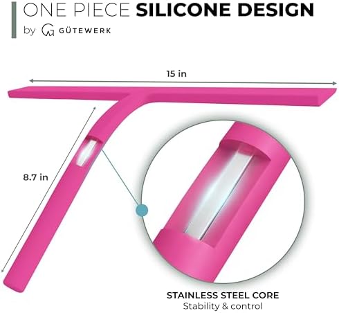 GÜTEWERK Silicone Shower Squeegee with 3-in-1 No-Drill Mount, Pink, 15'' - Image 4