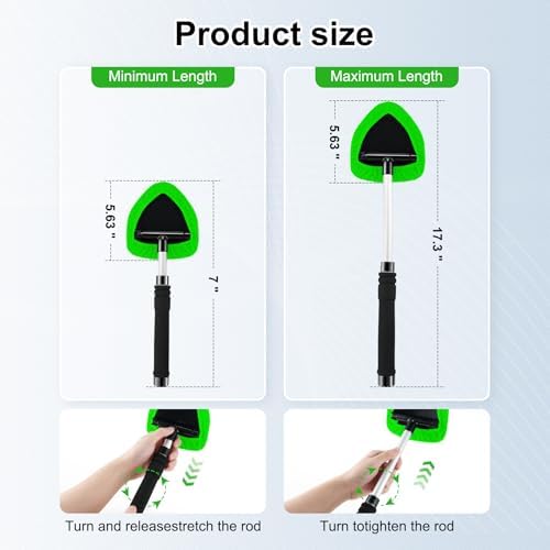 JUSTTOP Windshield Cleaner Tool, Car Interior and Exterior Window Cleaning Kit with Extendable Handle & 4 Reusable Microfiber Pads, Auto Glass Wiper Brush Kit for Car & Home Windows (Green) - Image 3