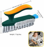 Multifunctional Tile Grout Cleaning Brush with V-Shaped Bristles, 180° Rotating Head, Rubber Wiper Strip, Green and Yellow - Image 3