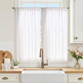 jinchan Linen Kitchen Tier Curtains, 38x45, 2 Panels, Beige White by JINCHAN