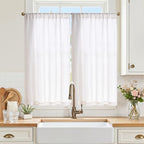 jinchan Linen Kitchen Tier Curtains, 38x45, 2 Panels, Beige White by JINCHAN