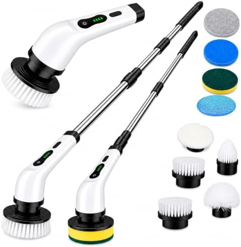 Electric Spin Scrubber, Cordless Cleaning Brush Scrubber with 9 Replaceable Brush Heads-3 Adjustable Size, 2 Speeds for Bathroom Bathtub Kitchen Tile Floors by SOARING