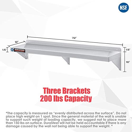 DuraSteel Stainless Steel Wall Shelf - 72" Wide x 12" Deep Commercial Grade - NSF Certified - Industrial Appliance Equipment (Restaurant, Bar, Home, Kitchen, Laundry, Garage and Utility Room) - Image 3