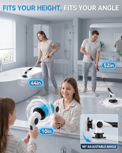 Electric Spin Scrubber, 3-Speed Shower Scrubber with Long Handle & 10 Replaceable Brush Heads, Cordless Shower Cleaner Brush with 90 Mins Runtime & Full-Body IPX7 Waterproof for Bathroom Kitchen - Image 4