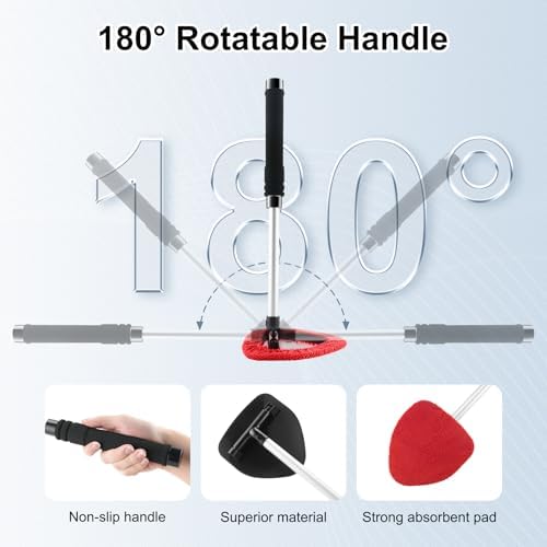 JUSTTOP Windshield Cleaner Tool, Car Interior and Exterior Window Cleaning Kit with Extendable Handle & 4 Reusable Microfiber Pads, Auto Glass Wiper Brush Kit for Car & Home Windows (Red) - Image 4