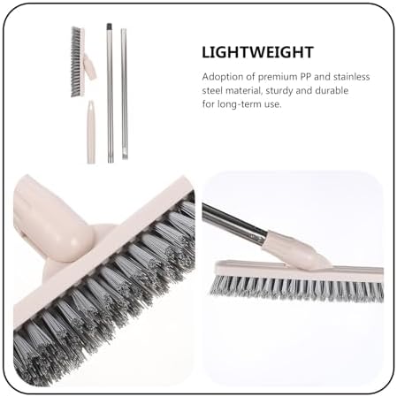 Long Handle Tile Grout Crevice Brush with Stiff Bristles, Rotatable Floor and Shower Scrub Brush for Home Bathroom and Kitchen Cleaning, Beige Hard Bristle Scrubbing Tool for Walls - Image 7