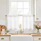 jinchan Rustic Linen Rod Pocket Tier Curtains, 26x20, 2 Panels, White by JINCHAN