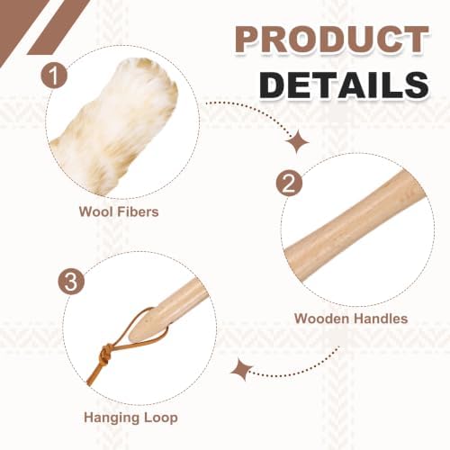 uxcell Wool Duster, 24.4" Natural Feather Cleaner Household Cleaning Duster with Solid Wooden Handle for Cleaning Fans Window Blinds Shelves Furniture, White Coffee - Image 3