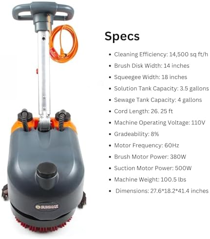 SUNMAX 14" Corded Floor Scrubber Dryer Machine, 4-Gal Tank - Image 6