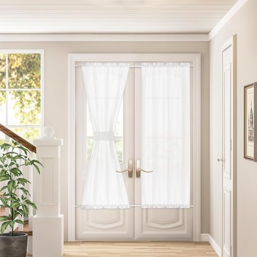 White Linen Textured Door Curtains 68 Inch Long 2 Panels 25W X 68L by DUKIYO