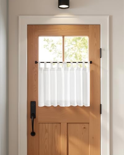 jinchan Linen Tier Curtains, Tab Top, 26x24, 2 Panels, Beige White - Image 5