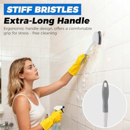 3 Pack Heavy Duty Scrub Brush Set for Household Use, Long Scrub Brush, Handheld Scrub Brush, and Crevice Brush with a Scraper Head for Cleaning Bathroom, Tile, Grout, Tub, Floor, Sink - Image 5