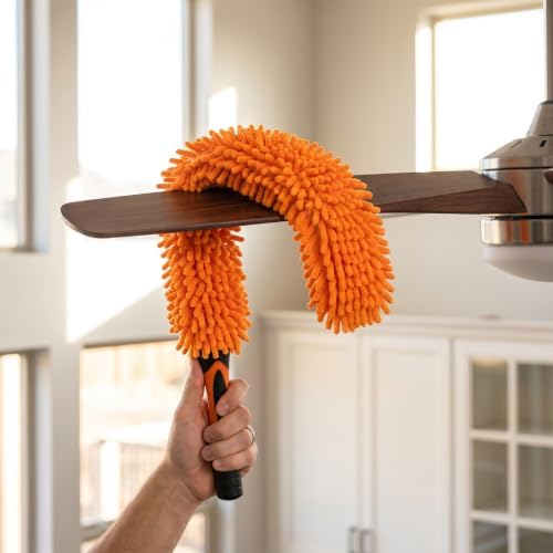 Chenille Duster with Bendable Head – Washable Ceiling Fan Duster for High Ceilings, Blinds, and Furniture – Universal Thread Fit for Easy Cleaning, Orange - Image 6