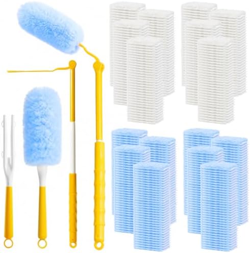 200 Pcs Disposable Dusters Refills with 2 Handle, Blue,White by Ferrochef
