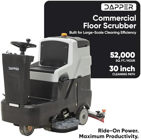 Battery Powered Ride-On Commercial Floor Scrubber Machine, 30" Brush, 39" Squeegee Width, 24 gal Solution Tank, 25 gal Recovery Tank, 5 hr Use 8 hr Charge, 180 RPM, 52,000 Sqft/H, Batteries Included - Image 5