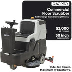 Battery Powered Ride-On Commercial Floor Scrubber Machine, 30" Brush, 39" Squeegee Width, 24 gal Solution Tank, 25 gal Recovery Tank, 5 hr Use 8 hr Charge, 180 RPM, 52,000 Sqft/H, Batteries Included - Image 5