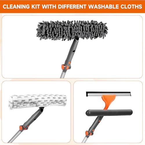 Chabatree Window Squeegee Cleaner Set 2-in-1 Window Cleaning Tool with Extendable Pole, Window Cleaning kit with Bendable Head for Indoor & Outdoor Glass for Car Indoor Outdoor High Windows - Image 2