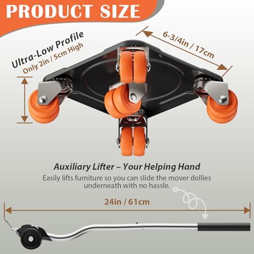 ONEON Heavy Duty Furniture Movers with Wheels & Lifter (10 Dual Wheels_XL) - Image 3