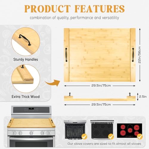 GASHELL Noodle Board Stove Cover with Handles for Electric, Gas Stove Top - Image 4