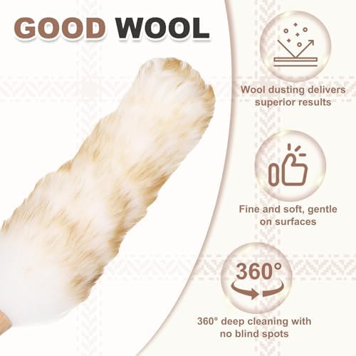 uxcell Wool Duster, 24.4" Natural Feather Cleaner Household Cleaning Duster with Solid Wooden Handle for Cleaning Fans Window Blinds Shelves Furniture, White Coffee - Image 5