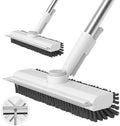 Floor Scrub Brush with Long Handle, 3 in 1 Scrape and Heavy-Duty Stiff Bristle Scrubber Brush for Cleaning Shower Bathroom, Patio, Garage, Kitchen, Wall and Deck (White, 2 Pack) by AIRU