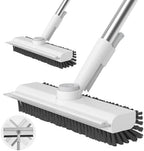 Floor Scrub Brush with Long Handle, 3 in 1 Scrape and Heavy-Duty Stiff Bristle Scrubber Brush for Cleaning Shower Bathroom, Patio, Garage, Kitchen, Wall and Deck (White, 2 Pack) by AIRU