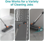 Floor Scrub Brush with Long Handle Length Adjustable, 3 in 1 Heavy-Duty Stiff 90° Bristle Floor Scrubber Broom with Squeegee, Cleaning Brush for Bathroom, Garage, Kitchen, Tile, Deck & Patio (Gray) - Image 2
