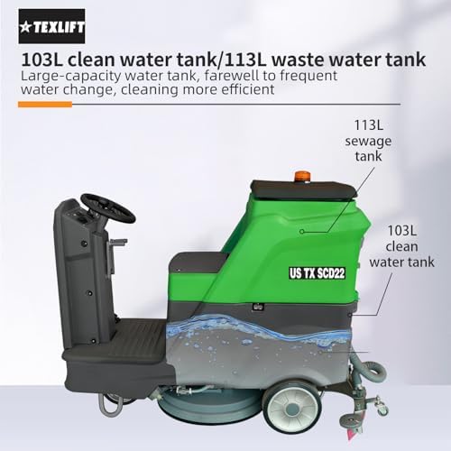 Ride-On Commercial Floor Scrubber Machine, 22″ Cleaning Width, 24V Battery Powered Scrubber Dryer with 21 Gal Tank for Warehouse, Retail & Facility Cleaning (US-TX-SCD22) - Image 6