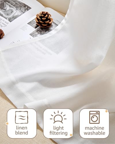 jinchan Rustic Linen Rod Pocket Tier Curtains, 26x24, 2 Panels, White - Image 7