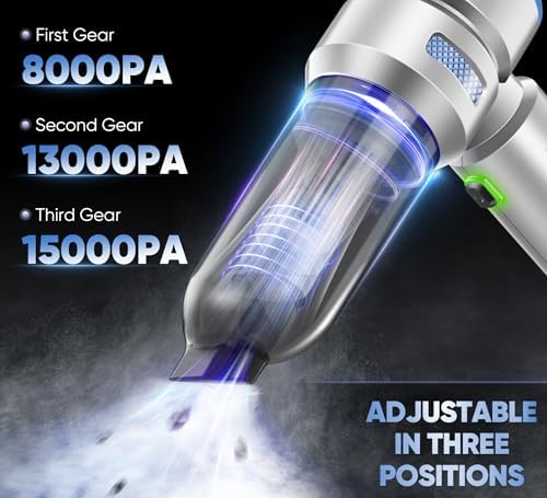 Handheld Cordless Car Vacuum|3 in 1 15000PA Mini Cleaner,120W High Power Brushless Motor,Super Suction Power Vacuums with Type-C Data Cable, Small Portable and Rechargeable Cleaner (Sliver) - Image 2