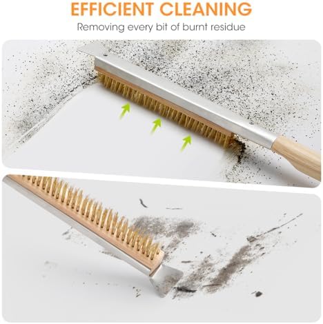 Aieve 26"" Pizza Oven Brush with Stone Scraper, Cleaning Brush and Scraper for Pizza Oven and Stone, Extra Long Handle and 2 Heat-Resistant Brush Heads, Wood, K4790A01 - Image 2