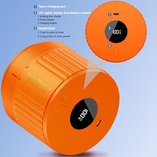 LOVE MOMENT Electric Mason Jar Vacuum Sealer Kit - Orange - Image 6