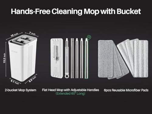 JOYMOOP Mop and Bucket Set, Commercial & Household Use, Flat Mops for Floor Cleaning, Wall Mop Cleaner with Long Handle, Hardwood Floor Mop with 6 Microfiber Pads - Image 4