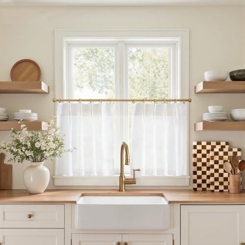 jinchan Linen Pinch Pleated Back Tab Tier Curtains, 26x20, White by JINCHAN