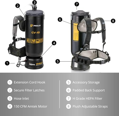 Prolux 10 Quart Commercial Backpack Vacuum with Premium 1.5-Inch Attachments, HEPA Air Filtration, Deep Cleaning for All Floor Surfaces - Image 4