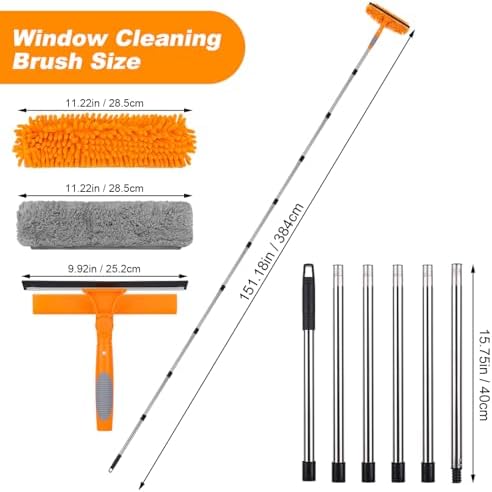 Window Squeegee Cleaner Tool with Extension Pole: 2-in-1 Window Cleaning Kit - 86.6 Inch Telescopic Long Window Cleaning Tool for High Windows Glass with 2 Microfiber Cloth & Squeegee Blade - Image 5